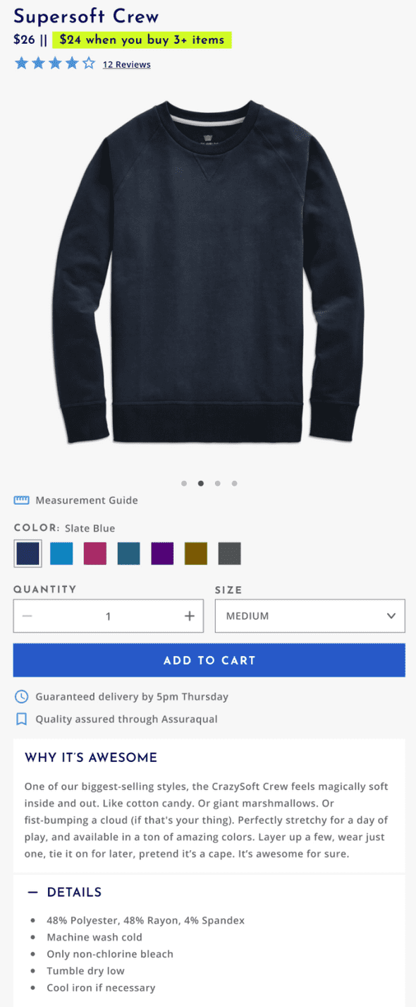 A generic page for a fake t-shirt brand made out of multiple layout components.